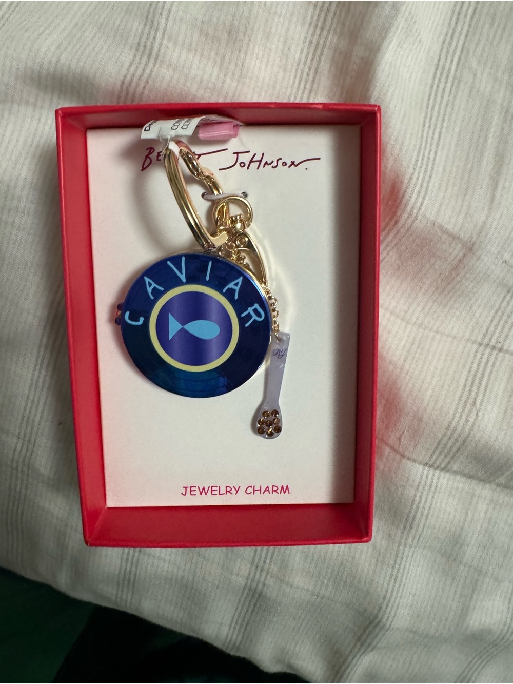 NWT Betsey Johnson Blue Caviar Pendant Keychain Jewelry Charm